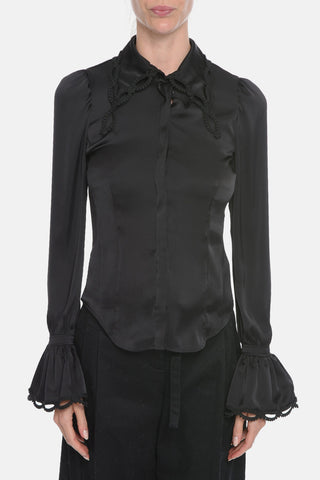 Camicia in Satin con Bordi Crochet
