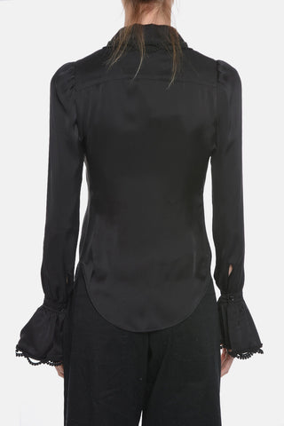 Camicia in Satin con Bordi Crochet
