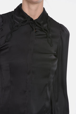 Camicia in Satin con Bordi Crochet
