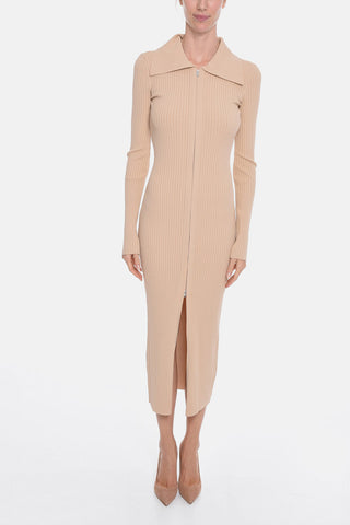 Ribbed-knit BENNIE Shirt Dress with Front Zip-fastening