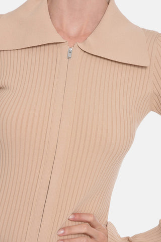 Ribbed-knit BENNIE Shirt Dress with Front Zip-fastening