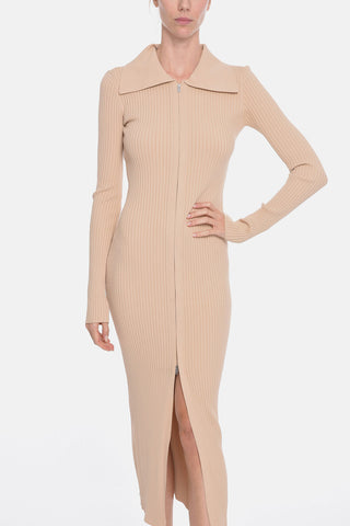 Ribbed-knit BENNIE Shirt Dress with Front Zip-fastening