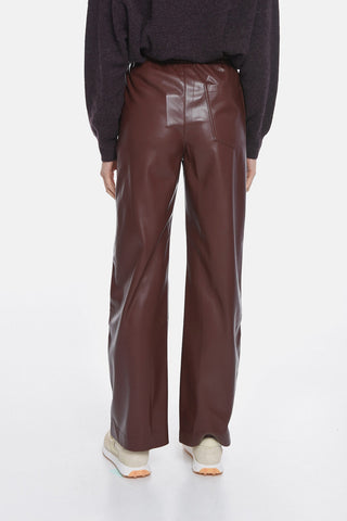 Faux-leather CALIE Flared Pants with Waist Drawstring
