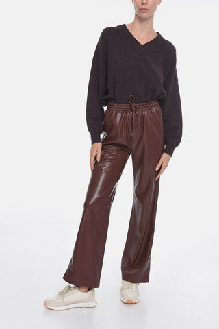 Faux-leather CALIE Flared Pants with Waist Drawstring