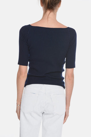 Ribbed Wool Sweater with 3/4 Sleeves