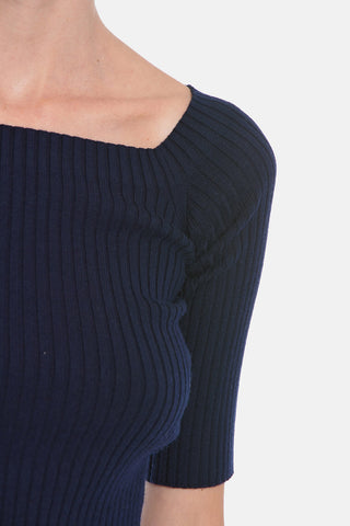 Ribbed Wool Sweater with 3/4 Sleeves