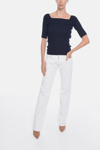 Ribbed Wool Sweater with 3/4 Sleeves
