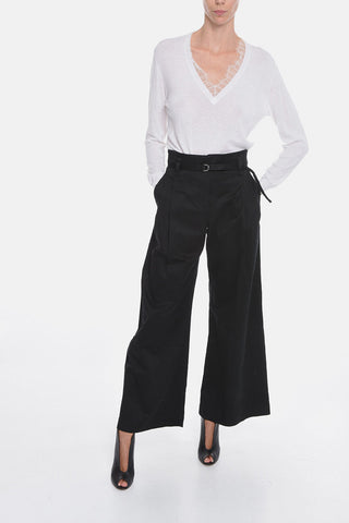 Double-pleated Wide Leg Pants with Belt