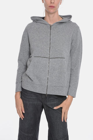 Maglia Full zip in Misto Cashmere con Cappuccio