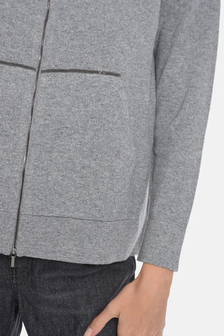 Maglia Full zip in Misto Cashmere con Cappuccio