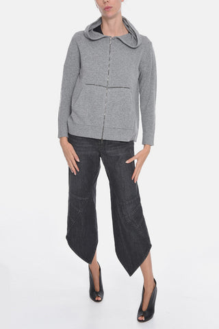 Maglia Full zip in Misto Cashmere con Cappuccio