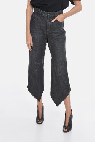 Mid-waisted Cropped Denims with Asymmetric Pointed Hems