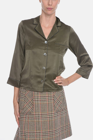 Silk-satin Shirt with Contrasting Trimmings