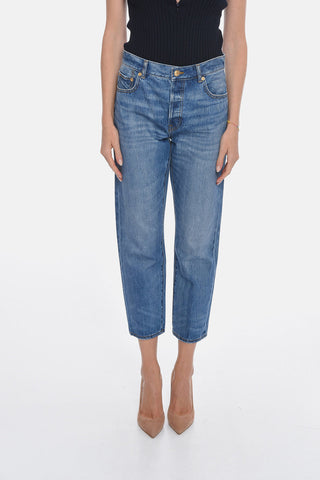Mid-washed FRAGILE NOT Cropped Denims