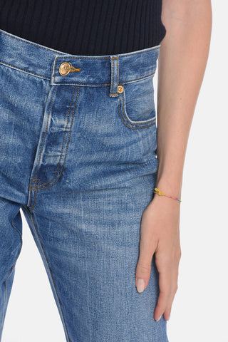 Mid-washed FRAGILE NOT Cropped Denims
