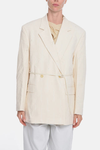 Double-breasted Distressed Blazer with Belt