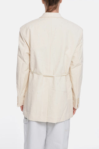 Double-breasted Distressed Blazer with Belt