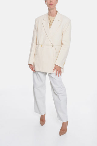 Double-breasted Distressed Blazer with Belt