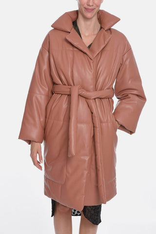 Eco-leather Padded Coat with Belt