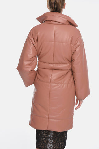 Eco-leather Padded Coat with Belt