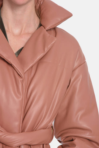 Eco-leather Padded Coat with Belt
