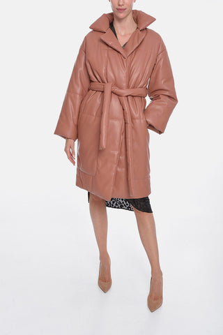 Eco-leather Padded Coat with Belt