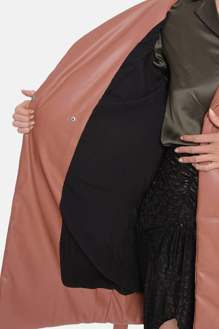 Eco-leather Padded Coat with Belt