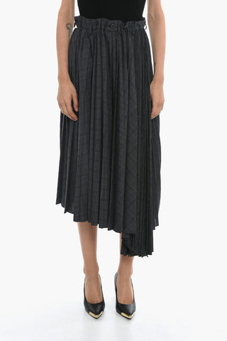Virgin-wool Pleated Maxi Skirt in Glen check Motif