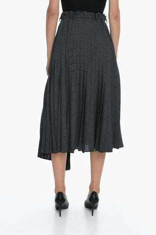 Virgin-wool Pleated Maxi Skirt in Glen check Motif