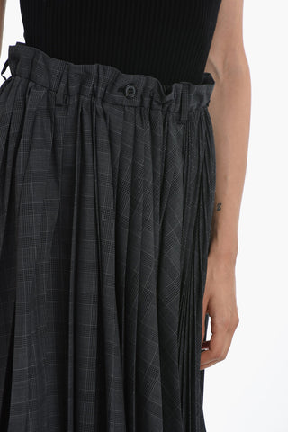 Virgin-wool Pleated Maxi Skirt in Glen check Motif