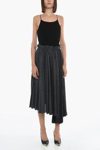Virgin-wool Pleated Maxi Skirt in Glen check Motif