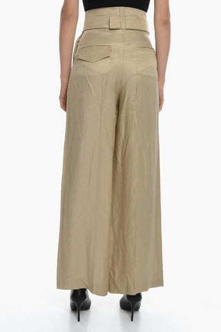 Pearl Linen ALONDRA Wide-leg Pants with Gold-toned Maxi A Buckle