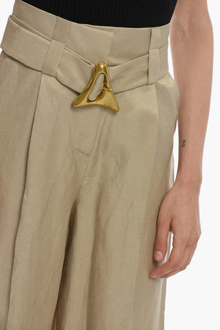 Pearl Linen ALONDRA Wide-leg Pants with Gold-toned Maxi A Buckle