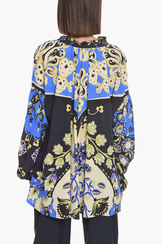 Silk Floral Blouse with Mandarin Collar
