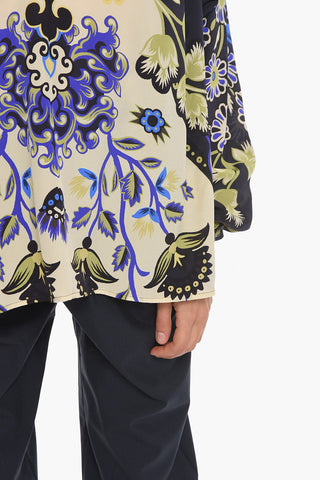 Silk Floral Blouse with Mandarin Collar