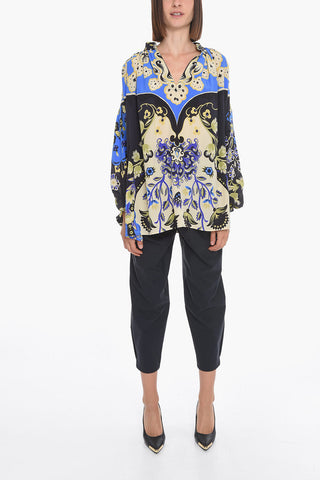 Silk Floral Blouse with Mandarin Collar