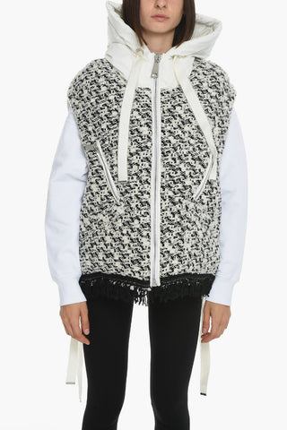 Sleeveless Tweed Jacket with Hood