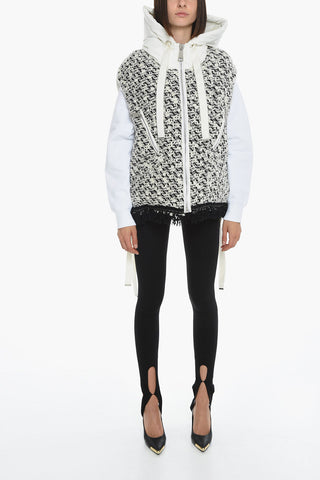 Sleeveless Tweed Jacket with Hood