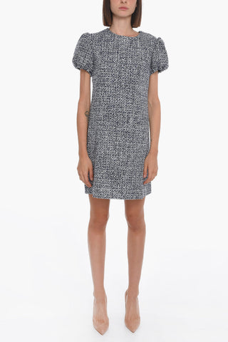 Tweed Wool Dress with Puffed Sleeves