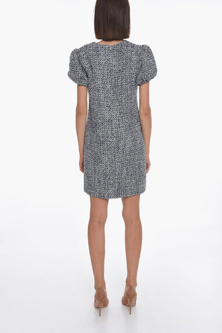 Tweed Wool Dress with Puffed Sleeves