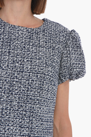 Tweed Wool Dress with Puffed Sleeves