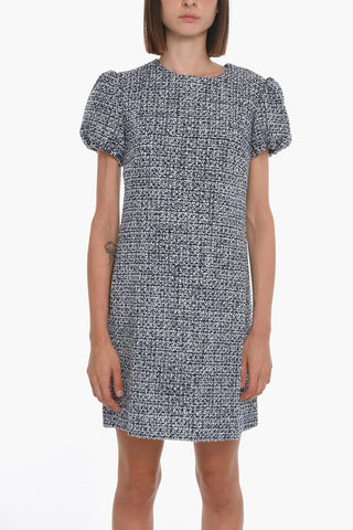Tweed Wool Dress with Puffed Sleeves