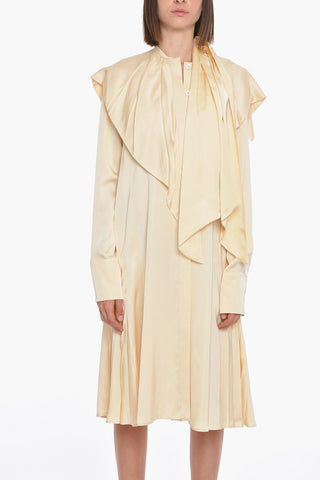 Viscose Pleated Dress with Self-tie Detail