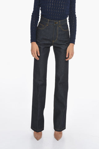 High-waisted Flared Dark-washed Denims