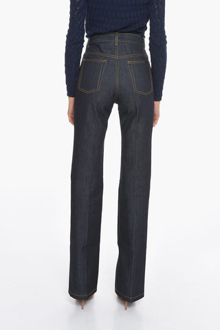 High-waisted Flared Dark-washed Denims