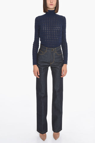 High-waisted Flared Dark-washed Denims