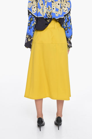 Wool Belted Skirt with Front Slit