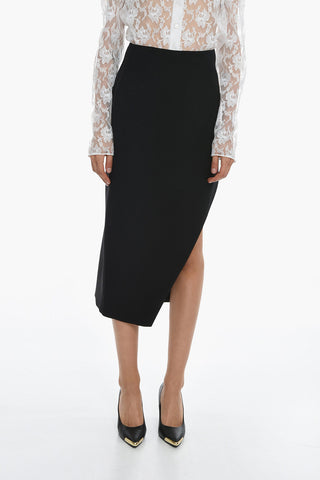 Wool-blend Asymmetric Midi Skirt with Side Slit
