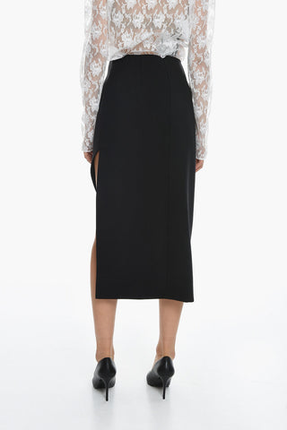 Wool-blend Asymmetric Midi Skirt with Side Slit