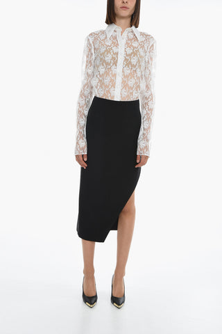 Wool-blend Asymmetric Midi Skirt with Side Slit